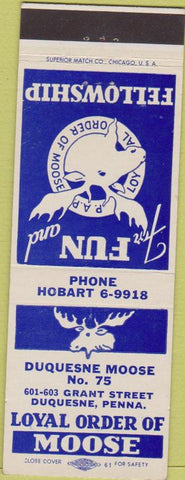 Matchbook Cover - Matchbook Cover Moose Lodge Duquesne PA