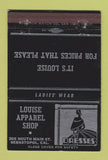 Matchbook Cover - Louise Apparel Women's Clothes Sebastopol CA 40 Strike