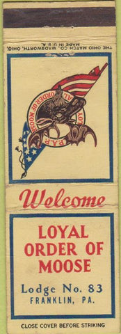 Matchbook Cover - Matchbook Cover Moose Lodge Franklin PA WEAR