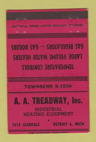 Matchbook Cover - AA Treadway Industrial Heating Detroit MI 40 Strike