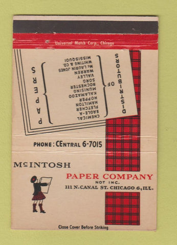 Matchbook Cover - McIntosh Paper Company Chicago IL 40 Strike