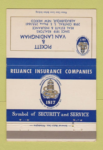 Matchbook Cover - Picket Van Landingham Insurance Albuquerque NM 40 Strike