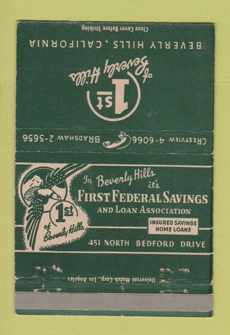 Matchbook Cover - 1st Federal Savings Bank Beverly Hills CA 40 Strike