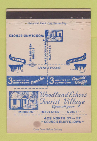 Matchbook Cover Woodland Echos Tourist Village Council Bluffs IA WEAR 40 Strike