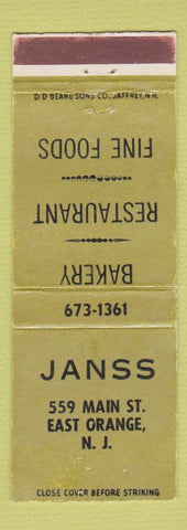 Matchbook Cover - Janss Bakery Restaurant East Orange NJ DD Bean WEAR