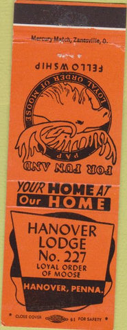 Matchbook Cover - Matchbook Cover Moose Lodge Hanover PA