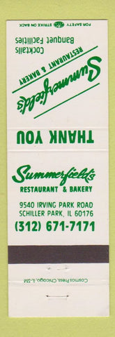 Matchbook Cover - Summerfield's Restaurant Schiller Park IL