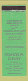 Matchbook Cover - Francis Cleary Cleaning Haverhill MA