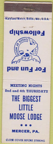 Matchbook Cover - Matchbook Cover Moose Lodge Mercer PA