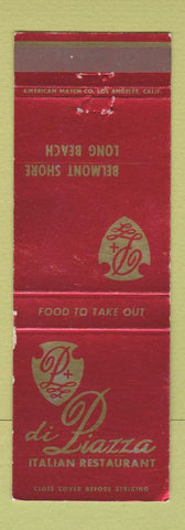 Matchbook Cover - Di Piazza Italian Restaurant Long Beach Belmont Shore CA