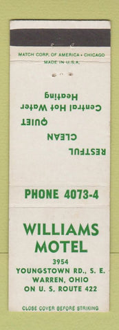 Matchbook Cover - Williams Motel Warren OH