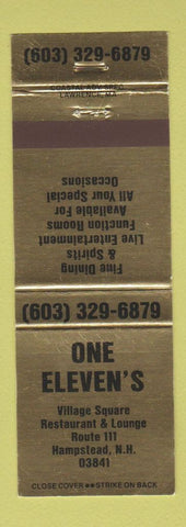 Matchbook Cover - One Eleven's Restaurant Hampstead NH