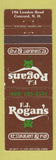 Matchbook Cover - FJ Rogan's Restaurant Concord NH