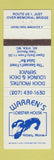 Matchbook Cover - Warren's Lobster House Kittery ME