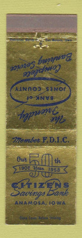 Matchbook Cover - Citizens Savings Bank Anamosa IA 1958 WEAR