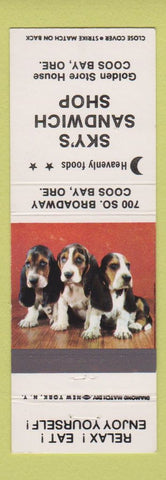 Matchbook Cover - Sky's Sandwich Shop Coos Bay OR Basset Hounds