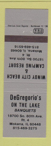 Matchbook Cover - DeGregorio's on the lake Mokena IL camping