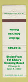 Matchbook Cover - Fat Eddie's Groaning Board Dayton NJ Mexican