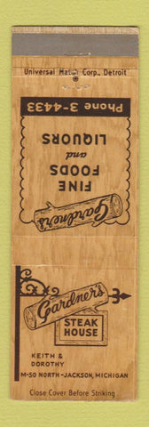 Matchbook Cover - Gardner's Steak House Jackson MI