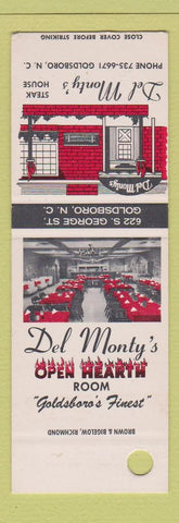 Matchbook Cover - Del Monty's Steak House Greensboro NC SAMPLE