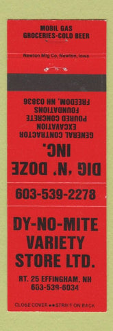 Matchbook Cover - Dy No Mite Variety Effingham NH excavating concrete Freedom