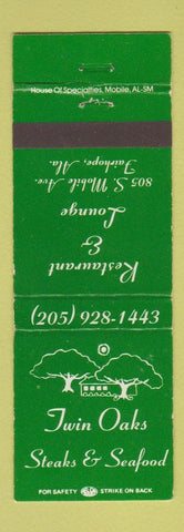 Matchbook Cover - Twin Oaks Steaks Seafood Fairhope AL