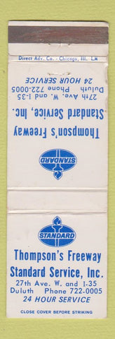 Matchbook Cover - Thompson's Freeway Standard oil gas Duluth MN WORN