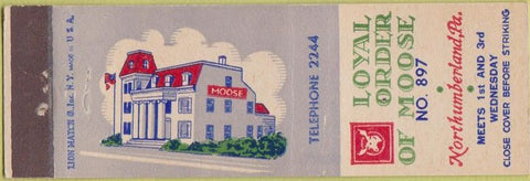 Matchbook Cover - Matchbook Cover Moose Lodge Northumberland PA