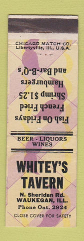 Matchbook Cover - Whitey's Tavern Waukegan IL