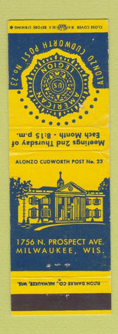 Matchbook Cover - American Legion Milwaukee WI Alonzo Cudworth Post