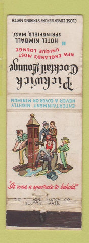 Matchbook Cover - Pickwick Cocktail Lounge Hotel Kimball Springfield IL WORN