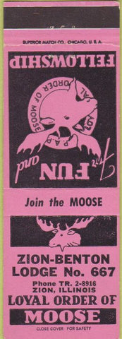 Matchbook Cover - Matchbook Cover Moose Lodge Zion IL