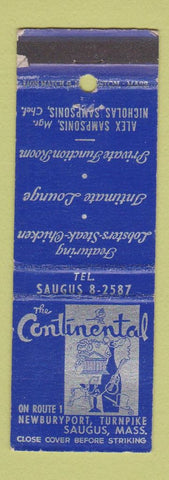 Matchbook Cover - Continental Restaurant Saugus MA WRON