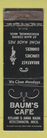 Matchbook Cover - Baum's Cafe Roscommon MI