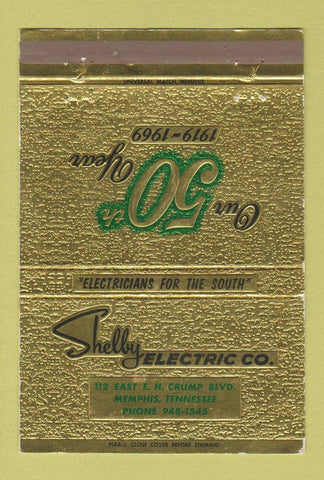 Matchbook Cover - Shelby Electric Memphis TN 1969 40 Strike