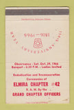 Matchbook Cover - Elmira Chapter #42 WEAR 1966 RAM? WEAR 40 Strike