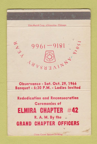 Matchbook Cover - Elmira Chapter #42 WEAR 1966 RAM? WEAR 40 Strike