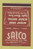 Matchbook Cover - Salco Iron Metal San Francisco CA 40 Strike