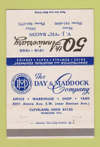 Matchbook Cover - Day Maddock Construction Supply Cleveland OH 1966 40 Strike