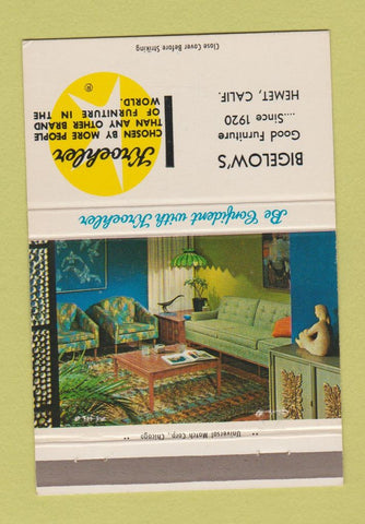 Matchbook Cover - Kroehler Furniture Bigelow's Hemet CA 40 Strike