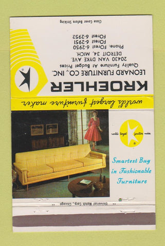 Matchbook Cover - Kroehler Furniture Leonard Detroit MI 40 Strike