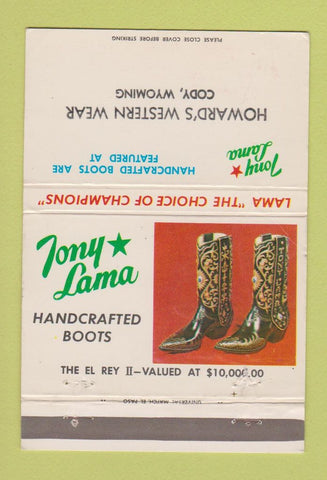 Matchbook Cover - Tony Lama Cowboy Boots Howard's Cody WY 40 Strike