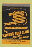 Matchbook Cover - Kreeb's Suit Club Men's Clothes Pekin IL 40 Strike