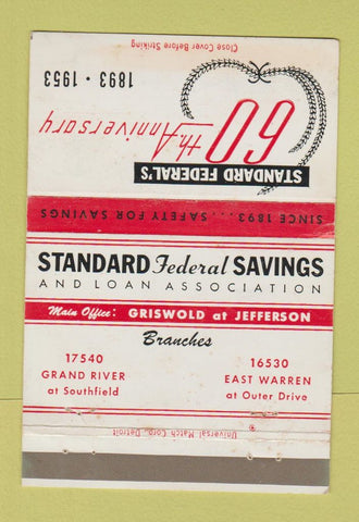 Matchbook Cover - Standard Savings Grand River East Warren MI WEAR 40 Strike