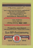 Matchbook Cover - Investors Syndicate 1944 Waterloo IA WORN 40 Strike