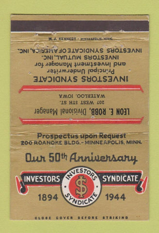 Matchbook Cover - Investors Syndicate 1944 Waterloo IA WORN 40 Strike