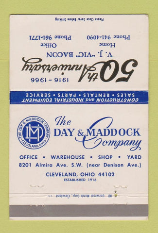 Matchbook Cover - Day Maddock Construction Supply Cleveland OH 1966 40 Strike