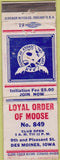 Matchbook Cover - Matchbook Cover Moose Lodge Des Moines IA WORN