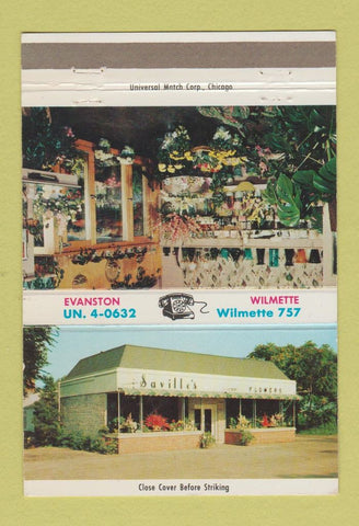 Matchbook Cover - Saville's Flower Shops Evanston Wilmette IL 40 Strike