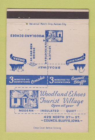Matchbook Cover - Woodland Echos Tourist Village Council Bluffs IA 40 Strike